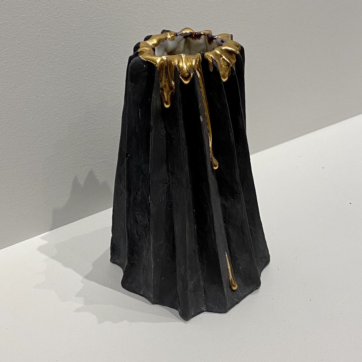 Black Gold Drip Folded Vase