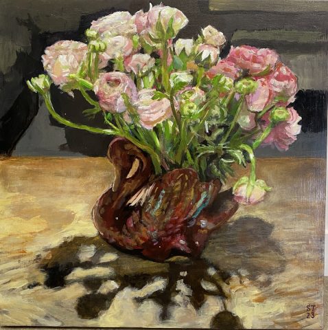 Ranunculus in Swan Vase