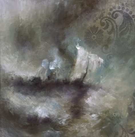 Ship in the storm (decorative white frame)